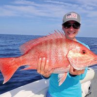 Fishing the reef out of Sebastian Inlet, Ally Toth landed this beauty on opening day of the 2021 Atlantic red snapper season by drifting dead pogies on the bottom.