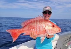 Fishing the reef out of Sebastian Inlet, Ally Toth landed this beauty on opening day of the 2021 Atlantic red snapper season by drifting dead pogies on the bottom.