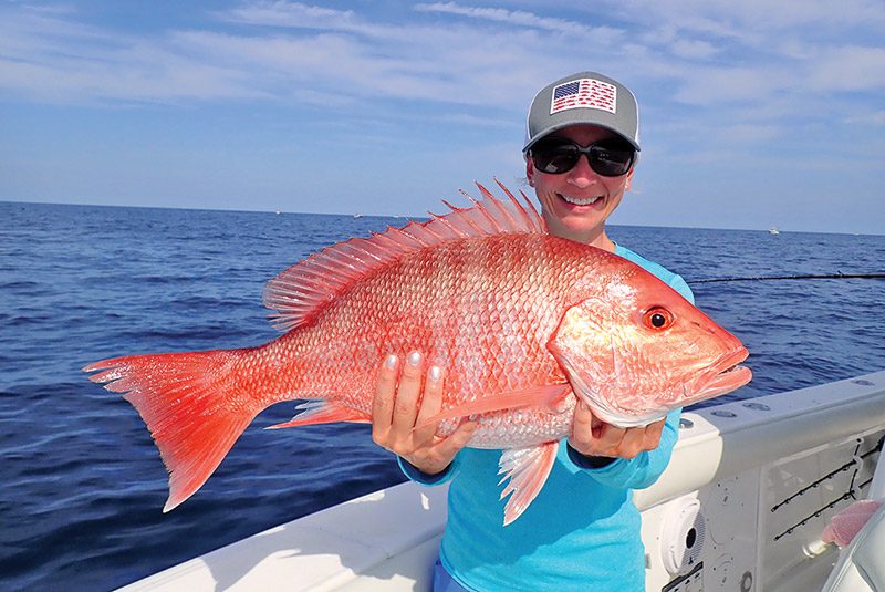 Fishing the reef out of Sebastian Inlet, Ally Toth landed this beauty on opening day of the 2021 Atlantic red snapper season by drifting dead pogies on the bottom.