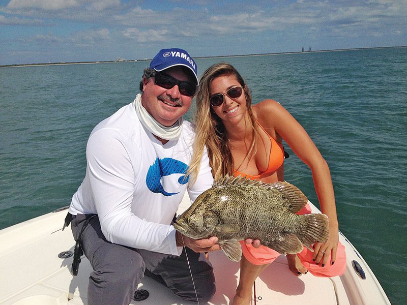 Tripletail snap up live shrimp casted t them as they wait in ambush near floating debris outside of Port Canveral.
