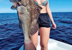 Rachel Sawyer with a nice red grouper caught on a live ballyhoo.