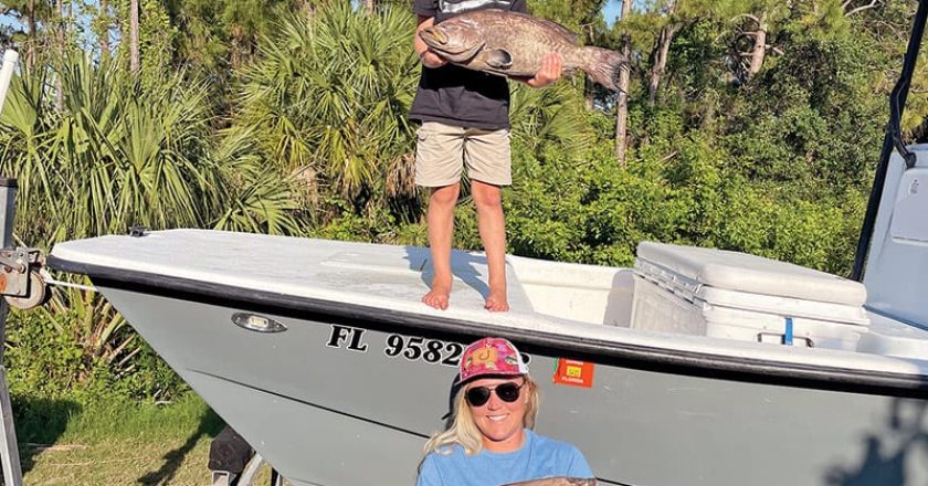 Brantley and Kaytlyn, Reef Affliction Fishing Team, slaying the grouper out of Sebastian Inlet.
