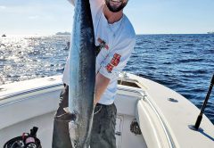 Matt Gonzalez with a 33 pound kingfish caught with a dead ballyhoo on a jig.