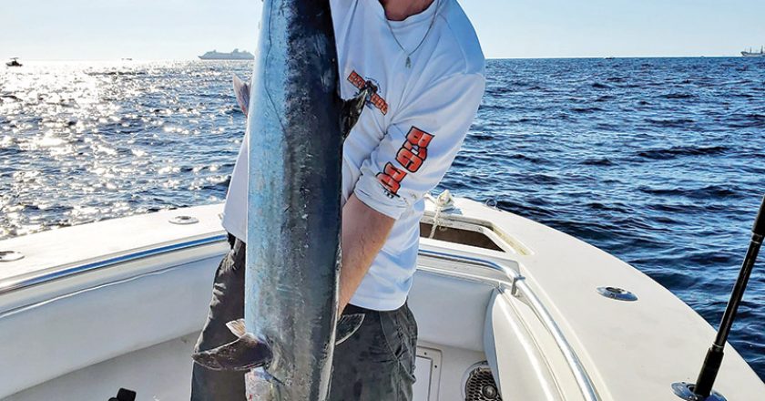 Matt Gonzalez with a 33 pound kingfish caught with a dead ballyhoo on a jig.