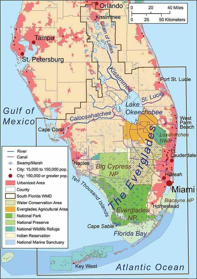 Map of the Everglades area. SOURCE: Kmusser/Wikipedia.org. - Coastal