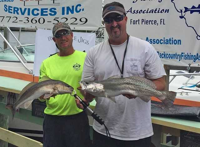 T.J. Kiefer and Toney Vercillo with their tournament winning 5.66-pound redfish and 2.74-pound trout. PHOTO CREDIT: BCFA.