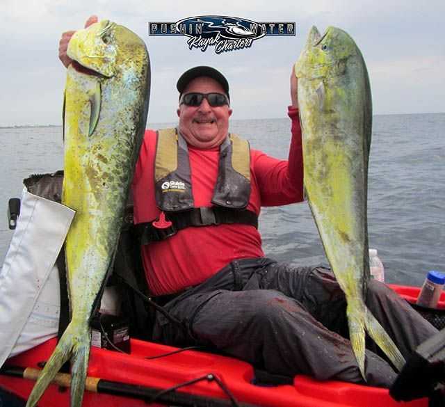 Mike with a double. PHOTO CREDIT: Brian Nelli, Pushin' Water Kayak Charters.
