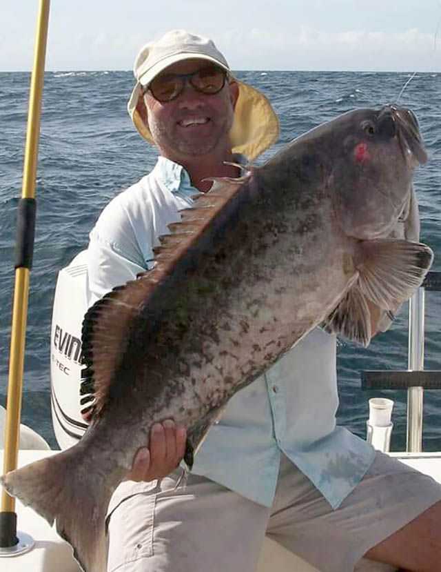 Randy with a 30-pound gag grouper caught on a butterfly jig off of Fort Pierce Inlet in 180 feet of water. PHOTO CREDT: Capt. Danny Markowski.
