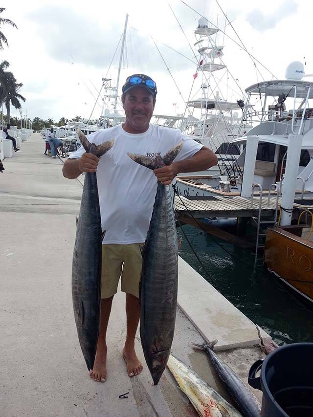 Capt. Teddy Pratt with a couple of late season wahoo caught in the recent Lyford Cay Tournament. “We got the biggest wahoo and double catch award and came in 7th place,” reported Capt. Teddy. Photo provided by Capt. Teddy Pratt.