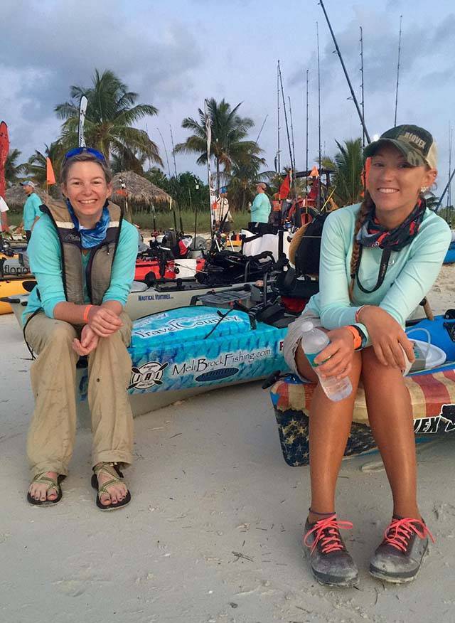 Meli Brock and Christina Weber resting on Taino Beach, Grand Bahama, between their wild kayaking adventure. Photo provided by Christina Weber.