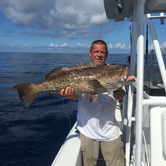 Todd Willems with a nice grouper caught with Capt Bill Stewart from the Rogue Wave in Sebastian, FL. PHOTO CREDIT: Rogue Wave Fishing Charters.