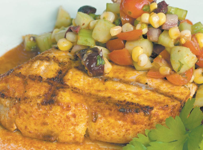 cHarissa Spiced Fish With Mediterranean Relish