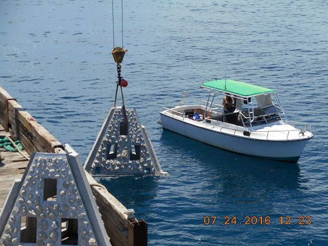 SeaRover Services monitoring the deployment. PHOTO CREDIT: St. Lucie Artificial Reef Program.