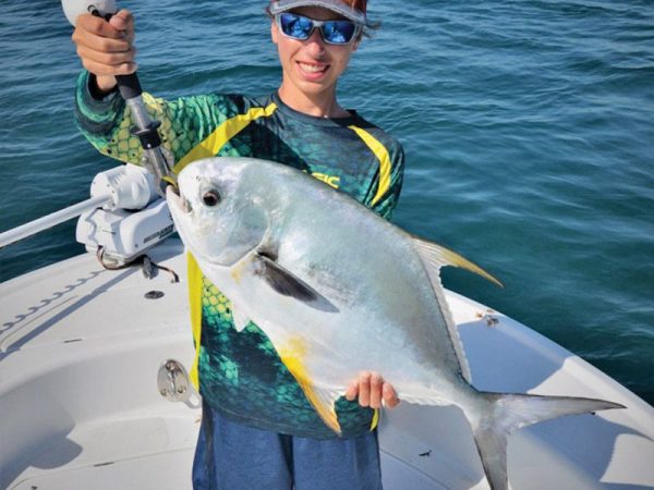 Hayden Mare caught this nice permit using a small live crab with a 2/0 Eagle Claw circle hook and 40-pound Tsunami-Pro fluorocarbon leader.