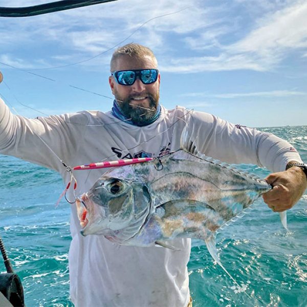 Shaun Roles with a catch and release African pompano on the slow pitch.