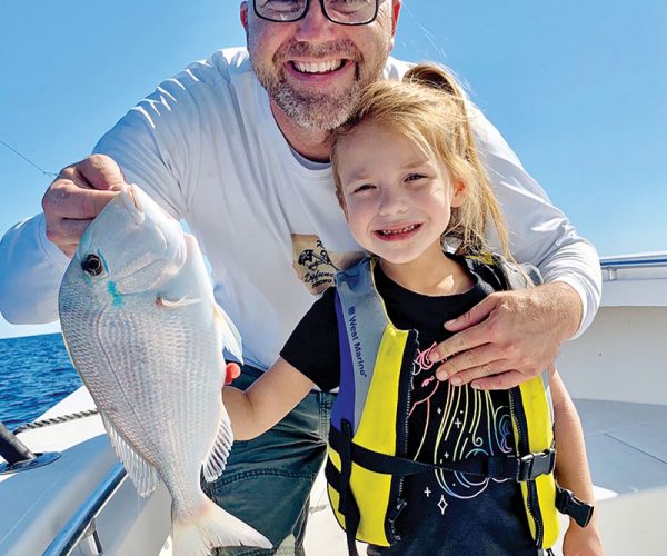 Six year old Brynn Mechler caught a beautiful porgy while fishing with her dad.