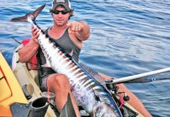 Joe Hector with a nice wahoo caught from his kayak.