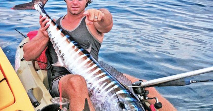 Joe Hector with a nice wahoo caught from his kayak.