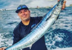 Angler Jeff Hussey caught this 15lb. wahoo using a planer right in front of the Boca Inlet.