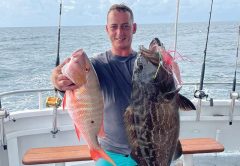 This angler doubled up with a mutton snapper and a black grouper with the Fishing Headquarters crew.