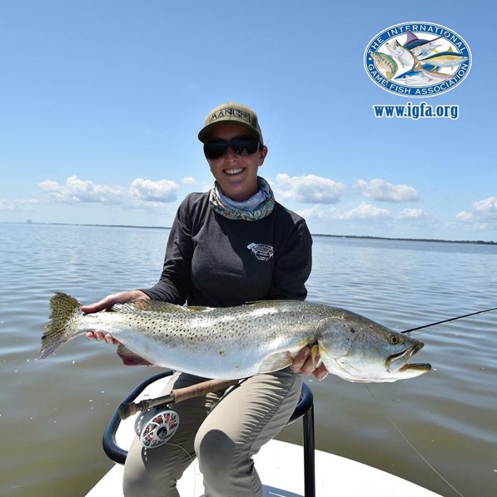 Amanda Bottenberg with her world record gator trout. Photo courtesy of Amanda Bottenberg/IGFA.