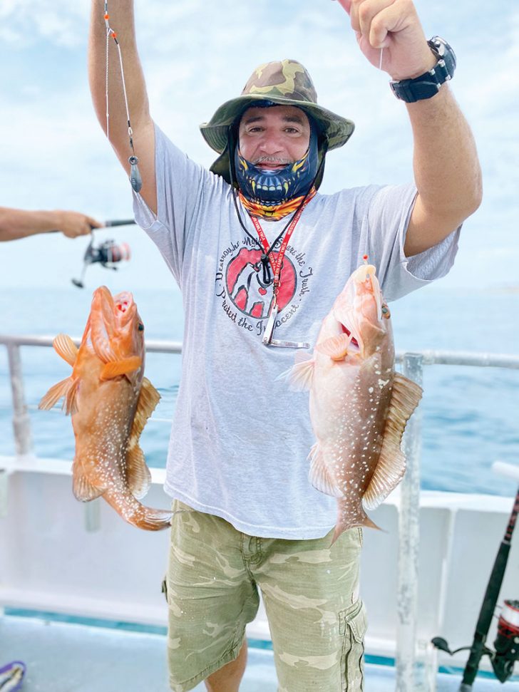 Two for one red grouper caught recently aboard the Catch My Drift.