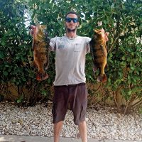 Steve Mistretta with a pair of nice peacocks caught in Parkland.