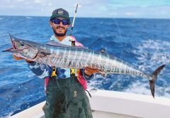 Capt. Nick Colosi with a nice wahoo caught aboard the New Lattitude.