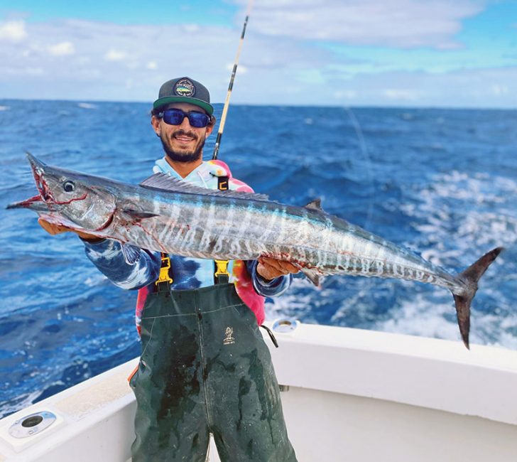 Capt. Nick Colosi with a nice wahoo caught aboard the New Lattitude.