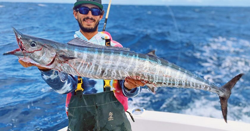 Capt. Nick Colosi with a nice wahoo caught aboard the New Lattitude.