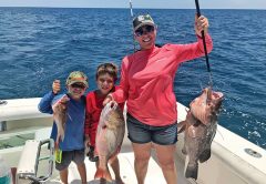 Katie, Mason and Owen with a good bottom fishing catch with Fishing Headquarters