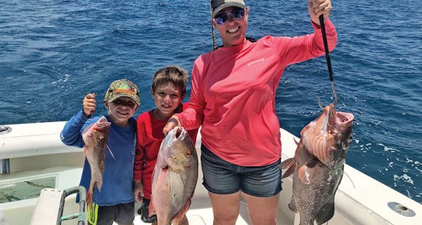 Katie, Mason and Owen with a good bottom fishing catch with Fishing Headquarters