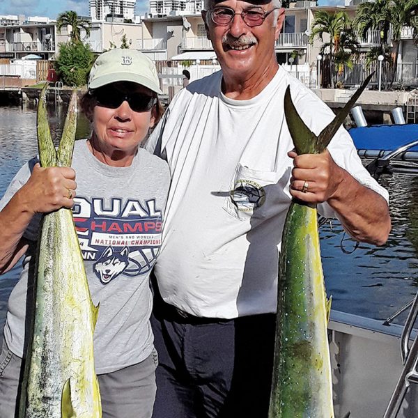 Rit Forcier and his wife Paula scored a few mahi for dinner off Hallandale.