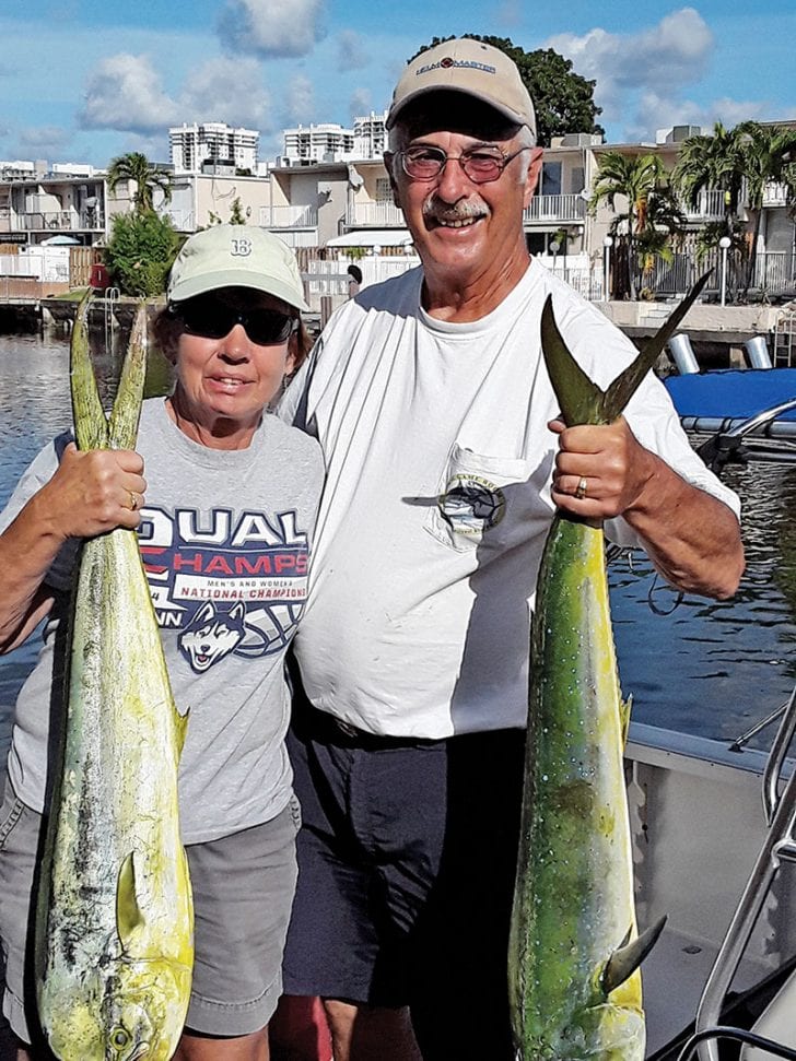 Rit Forcier and his wife Paula scored a few mahi for dinner off Hallandale.