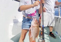 Nice mutton snapper caught by this fisher gal aboard the Catch My Drift.