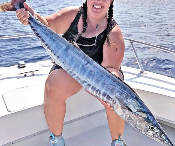 Tiffany Reed caught this nice wahoo by pulling a planer in 950 feet off Fort Lauderdale.