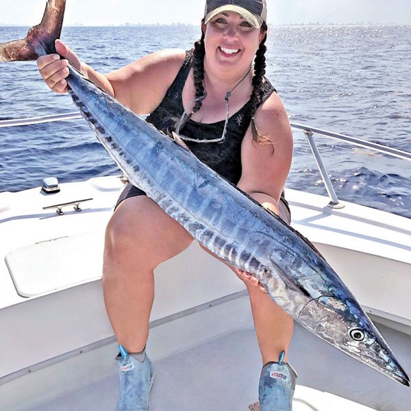 Tiffany Reed caught this nice wahoo by pulling a planer in 950 feet off Fort Lauderdale.