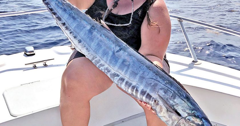 Tiffany Reed caught this nice wahoo by pulling a planer in 950 feet off Fort Lauderdale.