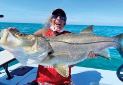 David Lawrence caught this monster snook using a live croaker on the outgoing tide.