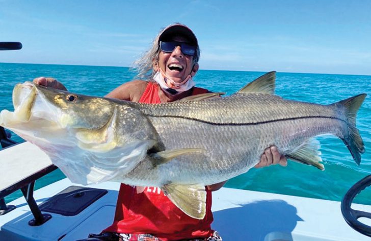David Lawrence caught this monster snook using a live croaker on the outgoing tide.