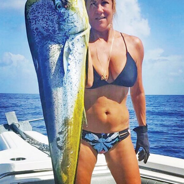 Lisa Burge with a nice bull she caught off Islamorada.