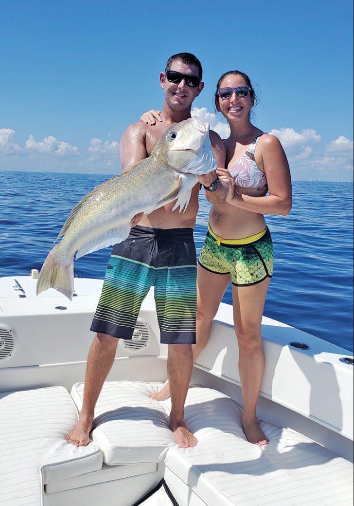 Rob Scheer & Sammi Cohen with nice golden tilefish caught in 800 feet out of Hillsboro Inlet.