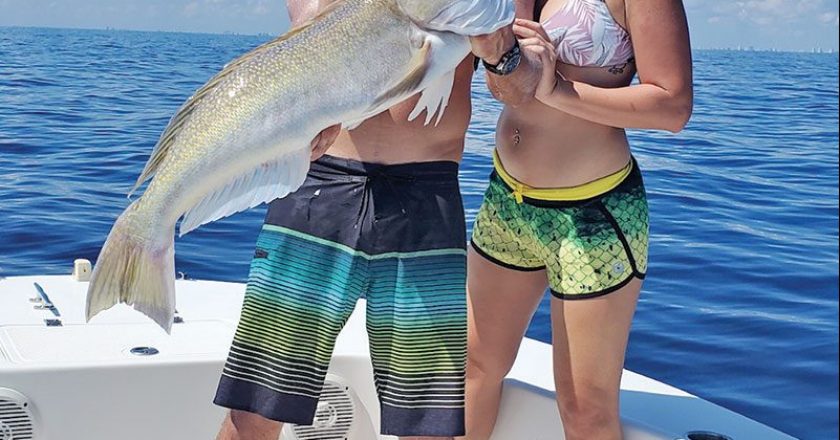 Rob Scheer & Sammi Cohen with nice golden tilefish caught in 800 feet out of Hillsboro Inlet.