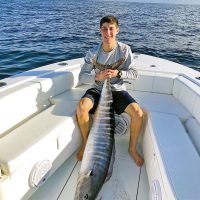 Elliot London, owner of BaitStrips, caught this 65lb wahoo out of Hillsboro inlet on his very own product, BaitStrips.