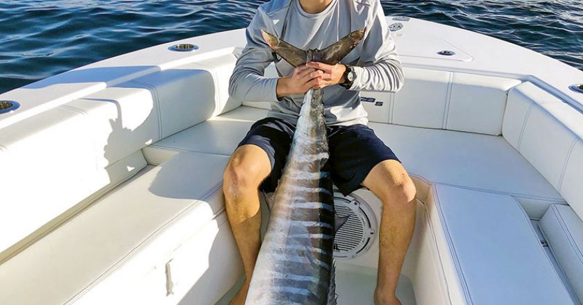 Elliot London, owner of BaitStrips, caught this 65lb wahoo out of Hillsboro inlet on his very own product, BaitStrips.