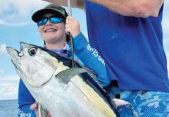 Finn Wilkening, 12, caught this 25 pound blackfin tuna to secure 3rd place overall and top Junior Angler in a local club tournament.