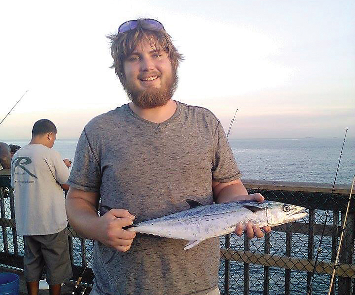 Brandon Byrnes aka "Baby Sasquatch" caught this nice cero mackerel on a white bucktail jig while fishing at the Pompano Pier.
