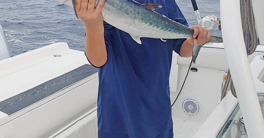 9 year old Riley Hermiz caught this kingfish while fishing with Capt. Will Howard of @ftlauderdaleoffshore