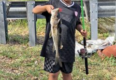 Six year old Sandro caught his personal best freshwater snook on a live shiner.