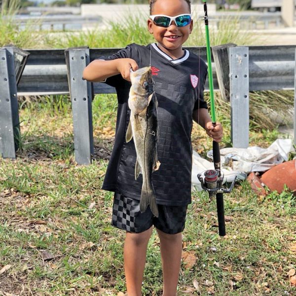 Six year old Sandro caught his personal best freshwater snook on a live shiner.